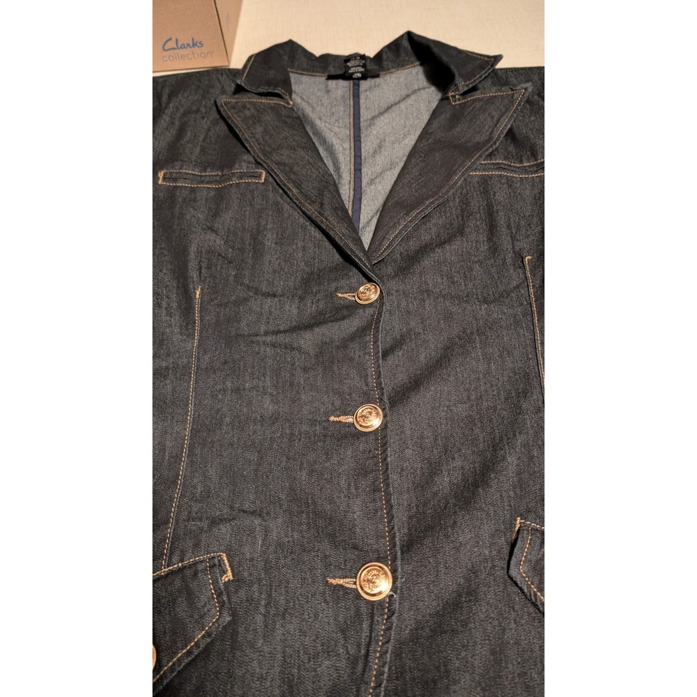 Ashley Stewart Plus Size 18/20 Dark Denim Jacket w/Golden Accent Buttons